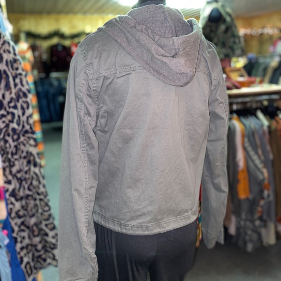 New Olive Cargo Jacket Button Hoodie Coat - Picture 3 of 4